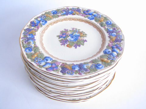 edgebrookhouse - Vintage Crown Ducal Colorful Florentine Embossed Bread Plates - Set of 13