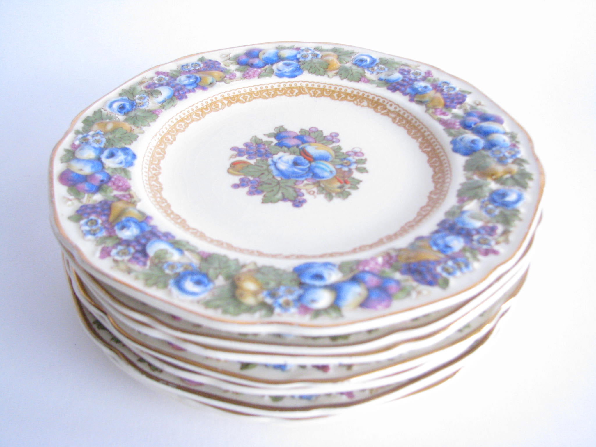 edgebrookhouse - Vintage Crown Ducal Colorful Florentine Embossed Bread Plates - Set of 2