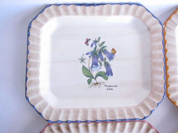 edgebrookhouse - Vintage Due Torri Ceramic Rectangular Dinner Plates with Botanical Design - Set of 4