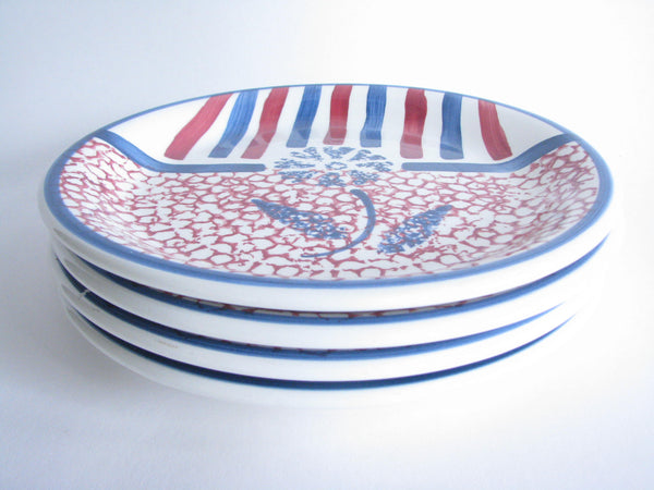edgebrookhouse - Vintage Ethan Allen Made in Italy Red, White and Blue Flower Dinner Plates - Set of 4
