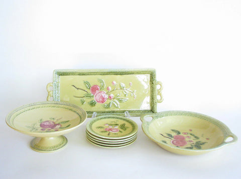 edgebrookhouse - Vintage German Majolica with Berries and Stone Fruit Design by Black Forest Pottery - 8 Pieces