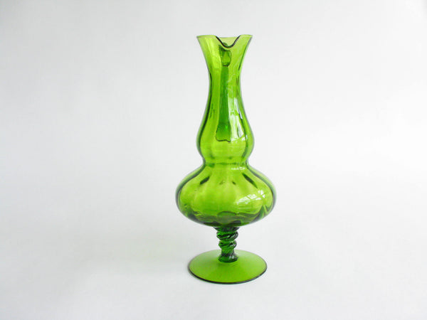 edgebrookhouse - Vintage Green Hand Blown Glass Footed Pitcher in the Style of Archimede Seguso
