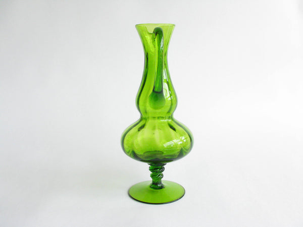 edgebrookhouse - Vintage Green Hand Blown Glass Footed Pitcher in the Style of Archimede Seguso