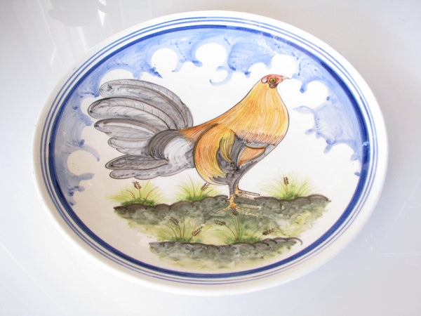 edgebrookhouse - Vintage Hand-Painted Art Pottery Platter with Chicken Design Signed Antonio Fdez