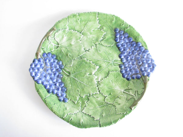 edgebrookhouse - Vintage Hand-Painted Bassano Italy Ceramic Majolica Platter with Grape Design