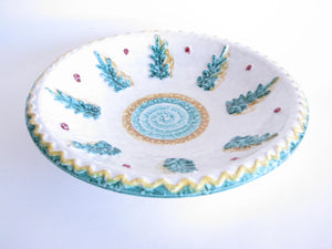 edgebrookhouse - Vintage Italian Pottery Serving Bowl with Textured Rosemary Design Rim