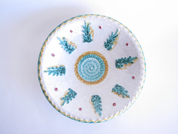 edgebrookhouse - Vintage Italian Pottery Serving Bowl with Textured Rosemary Design Rim