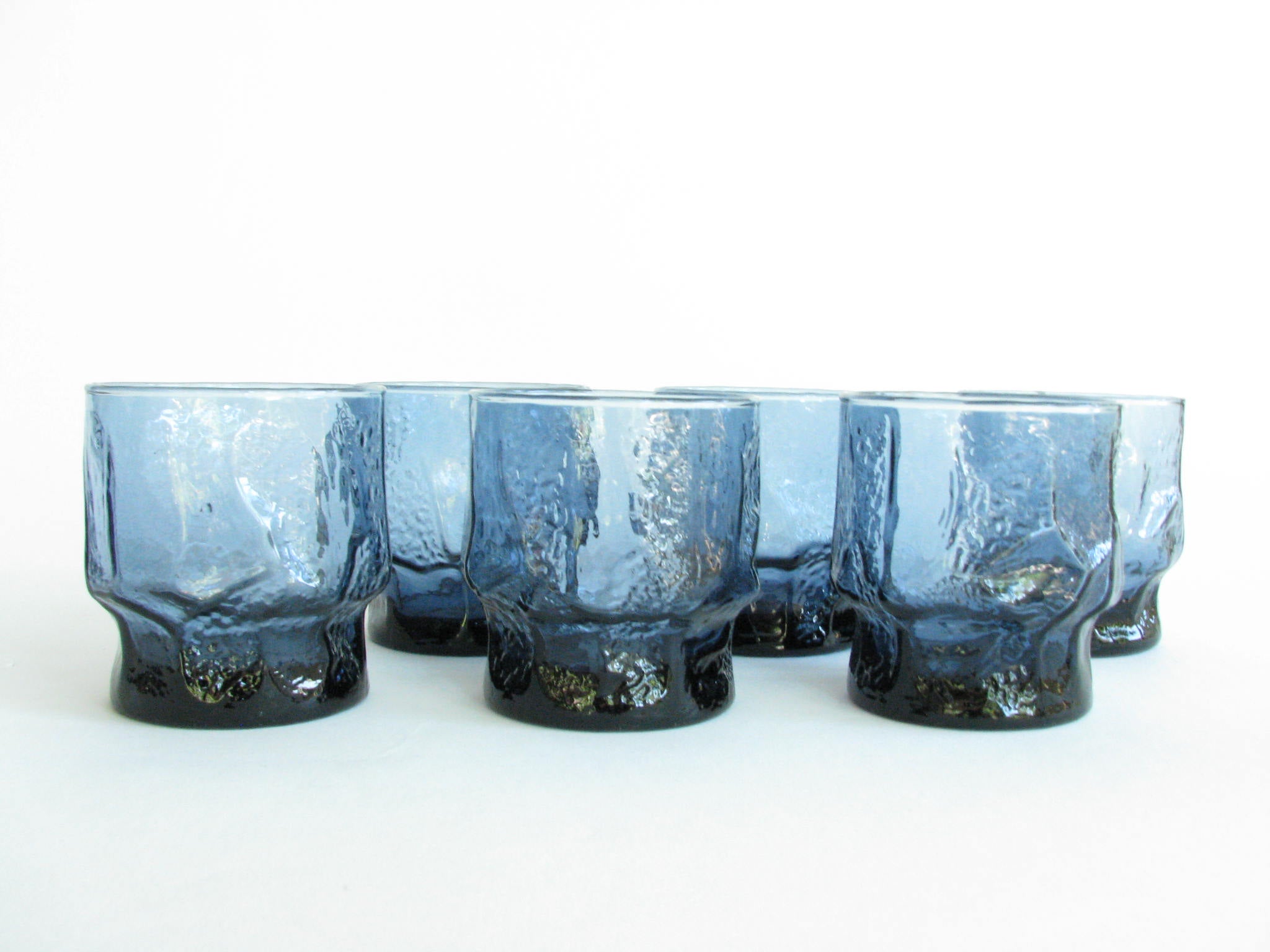 edgebrookhouse - Vintage Libbey Blue Textured Glass Tumblers - Set of 6