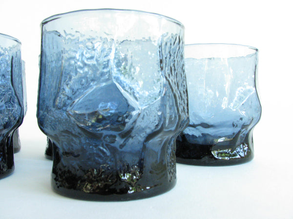 edgebrookhouse - Vintage Libbey Blue Textured Glass Tumblers - Set of 6