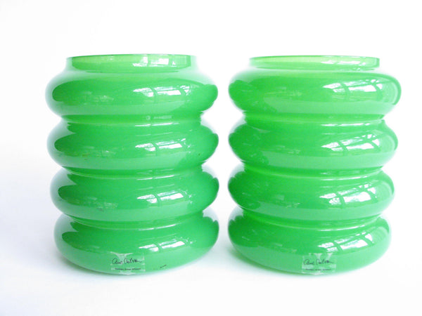 edgebrookhouse - Vintage Limited Edition IKEA Anne Nilsson Green Ribbed Glass Vases - Set of 2