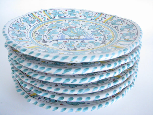 edgebrookhouse - Vintage Mari Deruta Italian Majolica Green Rooster Orvieto Pottery Plates - Set of 6