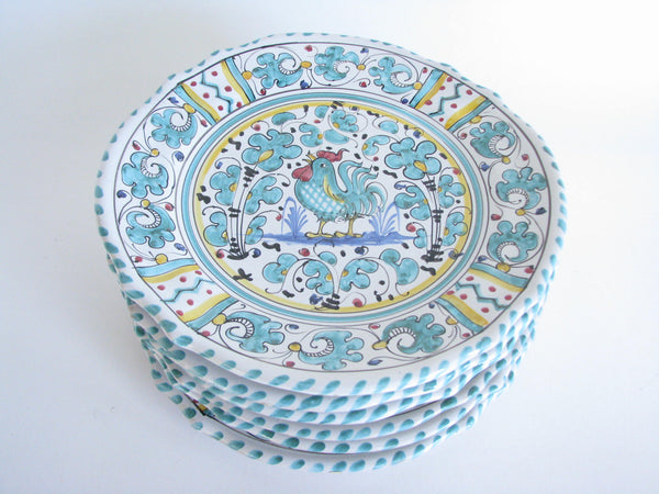 edgebrookhouse - Vintage Mari Deruta Italian Majolica Green Rooster Orvieto Pottery Plates - Set of 6
