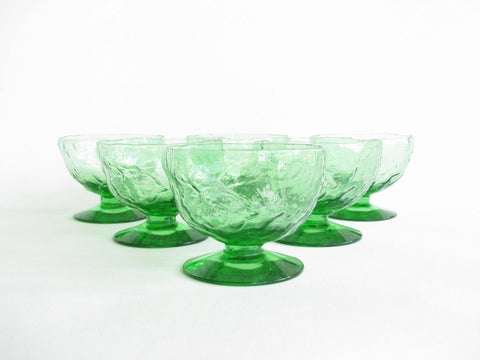 edgebrookhouse - Vintage Morgantown Seneca Driftwood Light Green Footed Crinkle Glasses - Set of 6