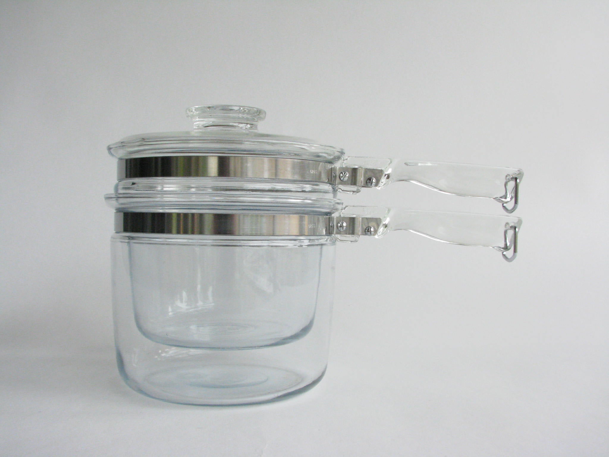 Vintage Pyrex Flameware Glass Double Broiler with Acrylic Handles