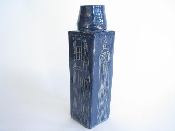 edgebrookhouse - Vintage Rustic Art Pottery Vase with Prominent Skyscrapers, Big Ben, Pisa Signed