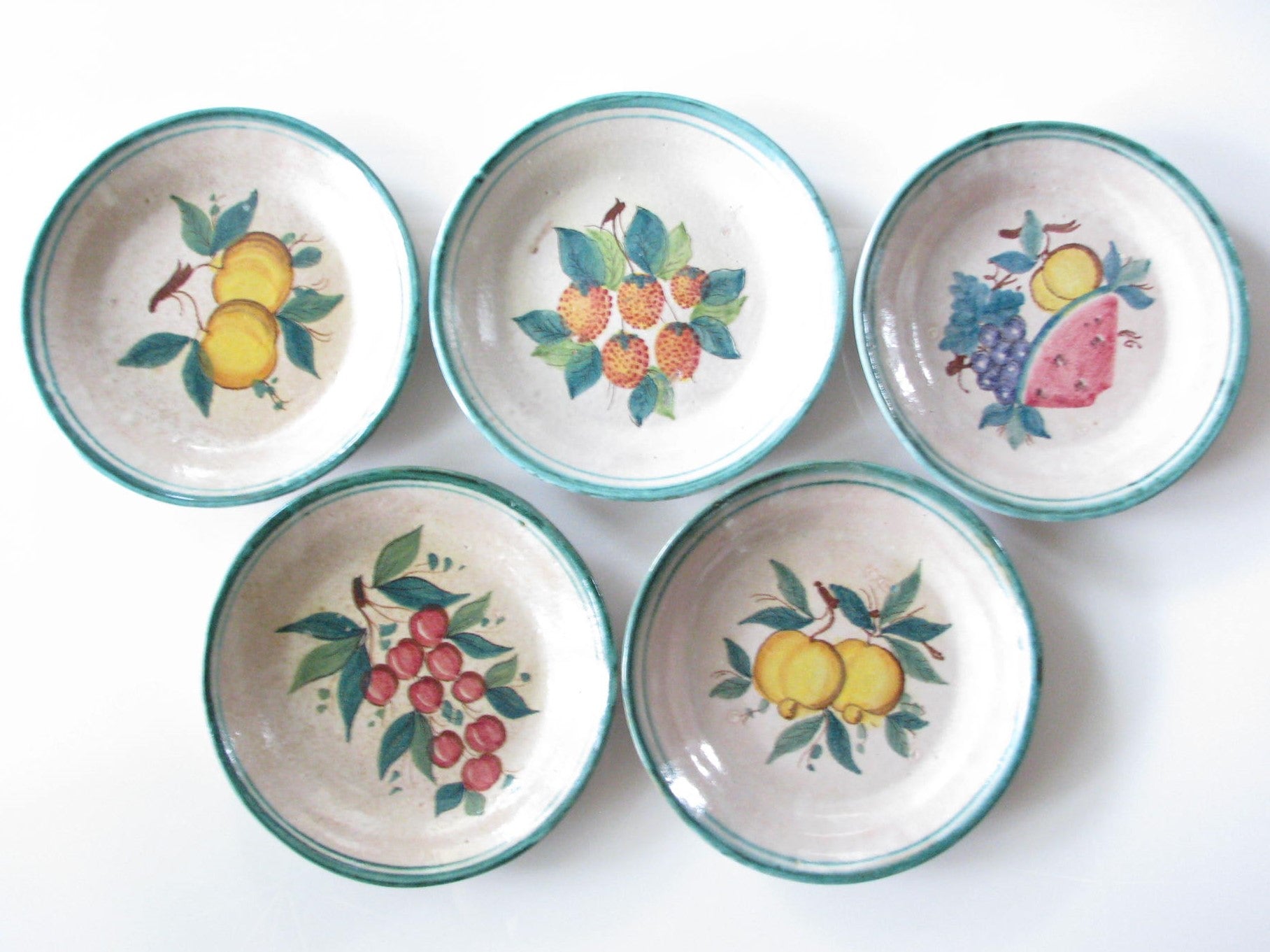 edgebrookhouse - Vintage Rustic Glazed Terracotta Bowls with Fruit Designs Made in Italy - Set of 5