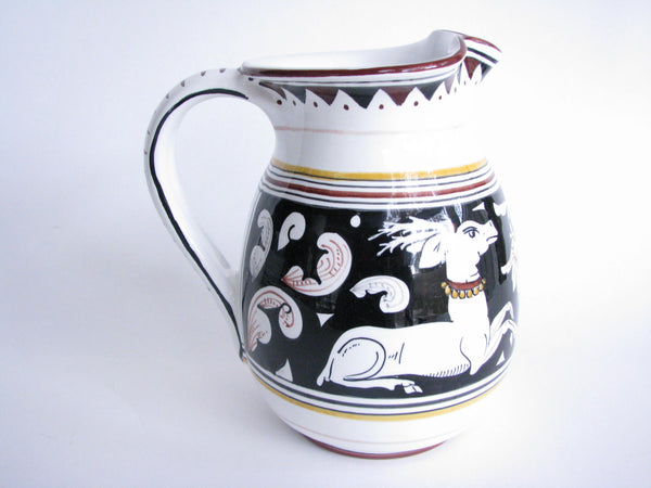 edgebrookhouse - Vintage Siena Italy Hand-Painted Pottery Pitcher with Deer