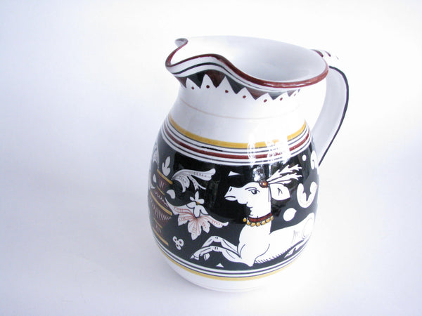 edgebrookhouse - Vintage Siena Italy Hand-Painted Pottery Pitcher with Deer