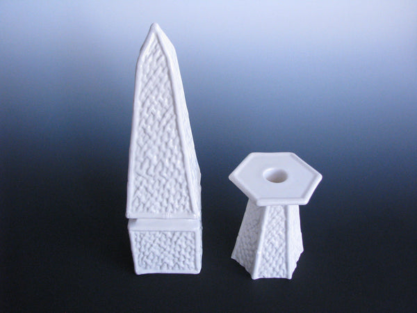 edgebrookhouse - Vintage White Ceramic Obelisk and Candle Holder by Mancer for Raymor Made in Italy - 2 Pieces
