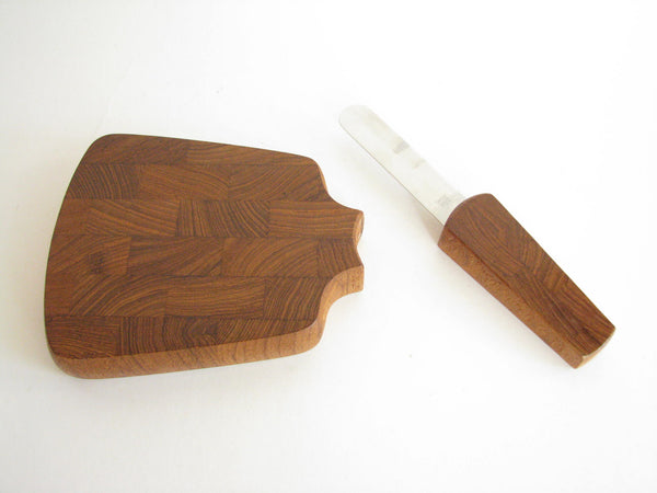 edgebrookhouse - Vintage Danish Modern Dansk Staved Teak Cutting Board with Knife