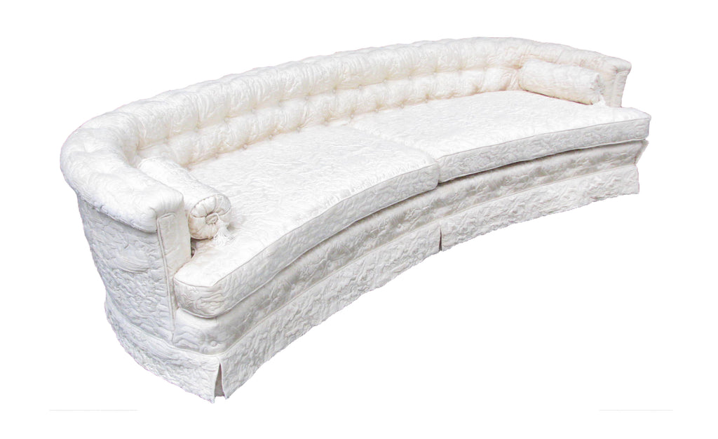 Vintage Hollywood Regency Curved Sofa with Quilted and Tufted