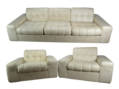 edgebrookhouse - 1970s modern domani off white tufted vinyl sofa suite 3 pieces