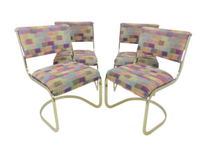 edgebrookhouse - Vintage 1960s Milo Baughman Style Brass Cantilever Dining Side Chairs - Set of 4