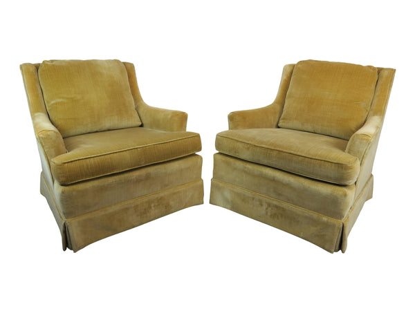 edgebrookhouse - Vintage Mid-Century Modern Gold/Chartreuse Velvet Modern Wing Chairs - a Pair