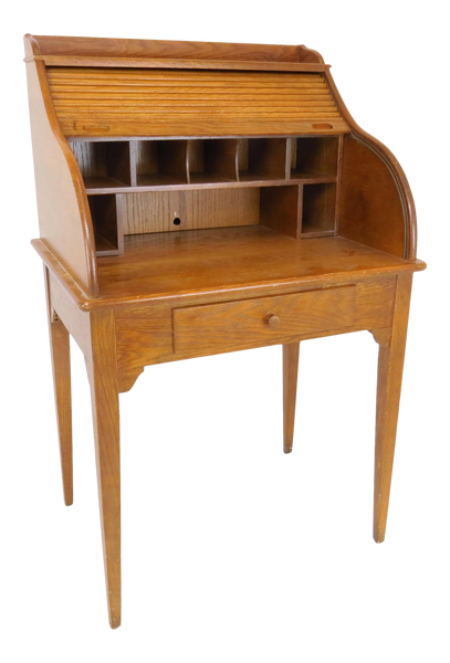 edgebrookhouse - Vintage Petite Oak Roll Top Desk on Tall Tapered Legs